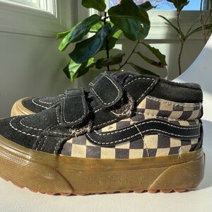 Vans Kids Black and Tan Checkered Sneakers